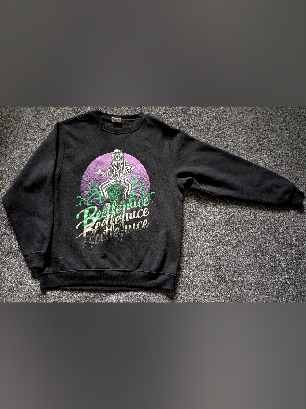 Beetlejuice Graphic Sweatshirt in Black & Purple